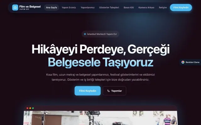 Film ve Belgesel Tanıtımı için Koyu Modern Erik Mavi – Film ve Belgesel Tanıtımı Web Sitesi ana sayfa görünümü