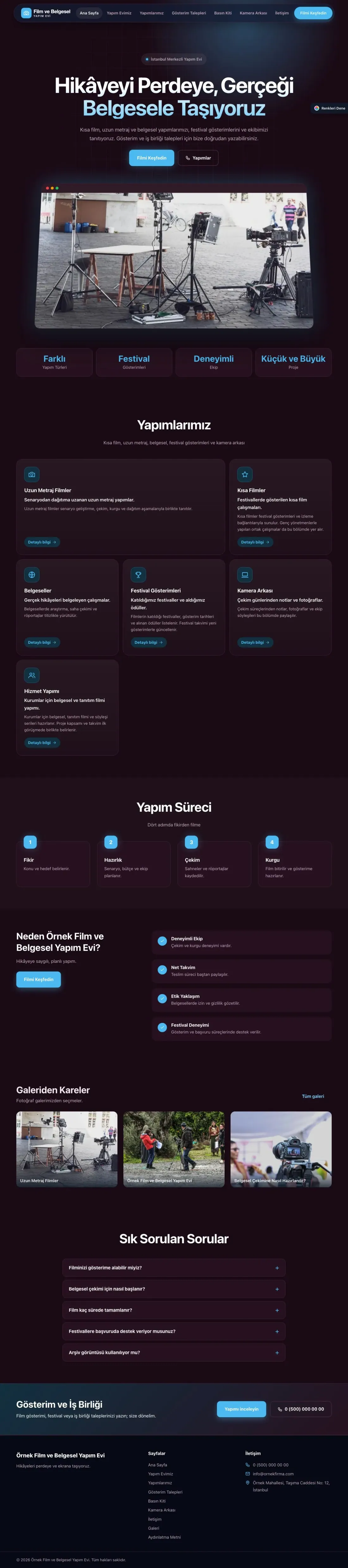 Film ve Belgesel Tanıtımı için Koyu Modern Erik Mavi – Film ve Belgesel Tanıtımı Web Sitesi ana sayfa görünümü
