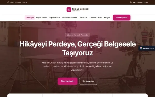Film ve Belgesel Tanıtımı için Merkez Kahve Pembe – Film ve Belgesel Tanıtımı Web Sitesi ana sayfa görünümü