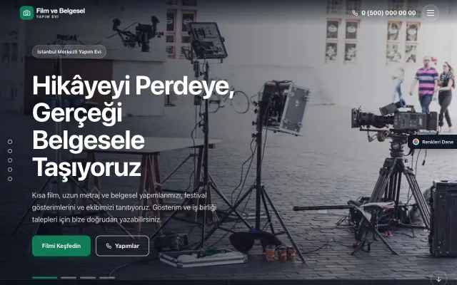 Film ve Belgesel Tanıtımı için Tam Ekran Bordo Turkuaz – Film ve Belgesel Tanıtımı Web Sitesi ana sayfa görünümü