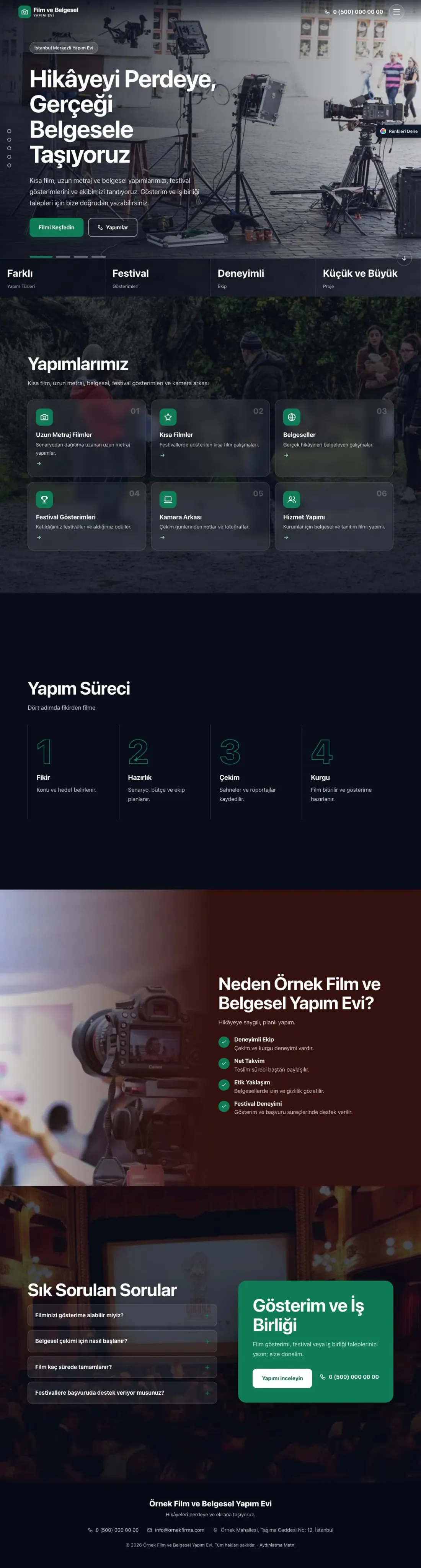 Film ve Belgesel Tanıtımı için Tam Ekran Bordo Turkuaz – Film ve Belgesel Tanıtımı Web Sitesi ana sayfa görünümü