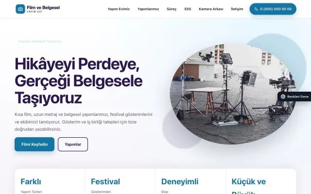 Film ve Belgesel Tanıtımı için Tek Sayfa Mor Mavi – Film ve Belgesel Tanıtımı Web Sitesi ana sayfa görünümü