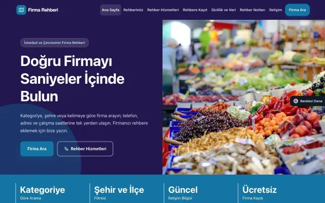 Firma Rehberi için Blok Lacivert Mavi – Firma Rehberi Web Sitesi ana sayfa görünümü