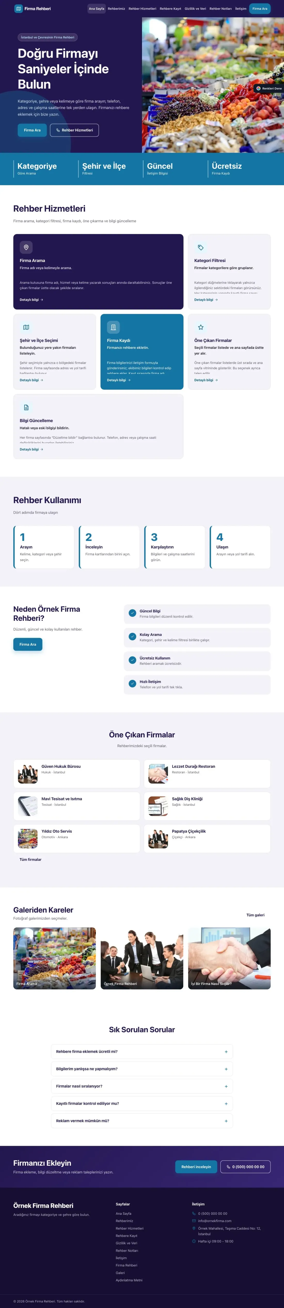 Firma Rehberi için Blok Lacivert Mavi – Firma Rehberi Web Sitesi ana sayfa görünümü