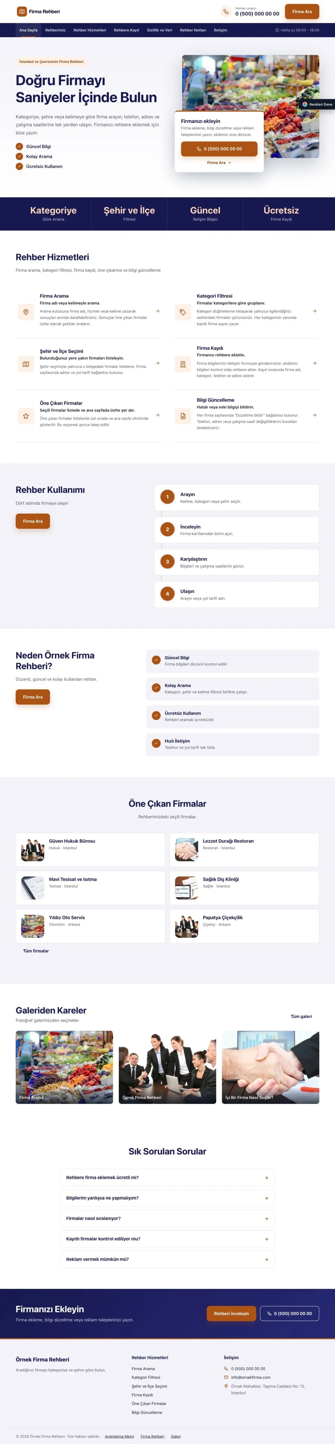 Firma Rehberi için Bölünmüş Lacivert Turuncu – Firma Rehberi Web Sitesi ana sayfa görünümü