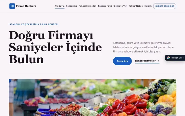 Firma Rehberi için Dergi Editoryal Mor Mavi – Firma Rehberi Web Sitesi ana sayfa görünümü