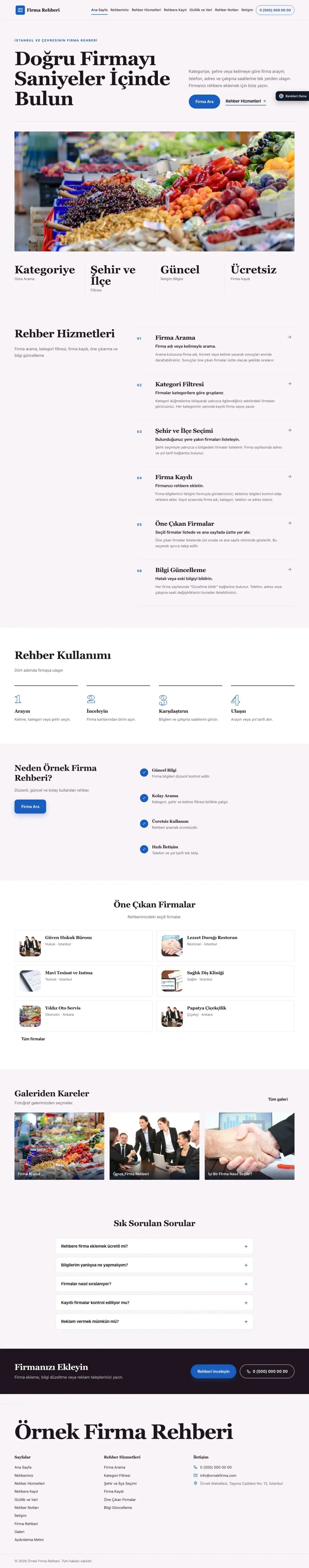 Firma Rehberi için Dergi Editoryal Mor Mavi – Firma Rehberi Web Sitesi ana sayfa görünümü