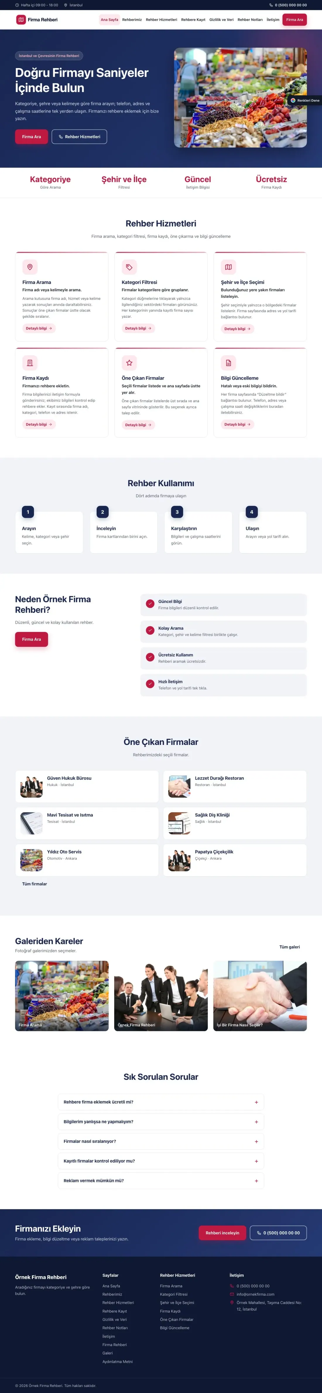 Firma Rehberi için Klasik Lacivert Kırmızı – Firma Rehberi Web Sitesi ana sayfa görünümü