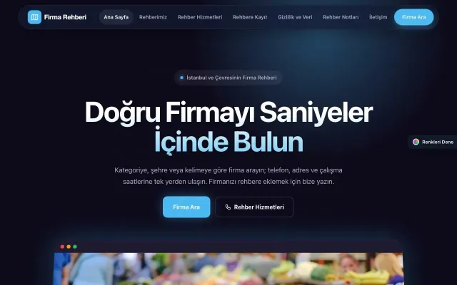 Firma Rehberi için Koyu Modern Lacivert Mavi – Firma Rehberi Web Sitesi ana sayfa görünümü