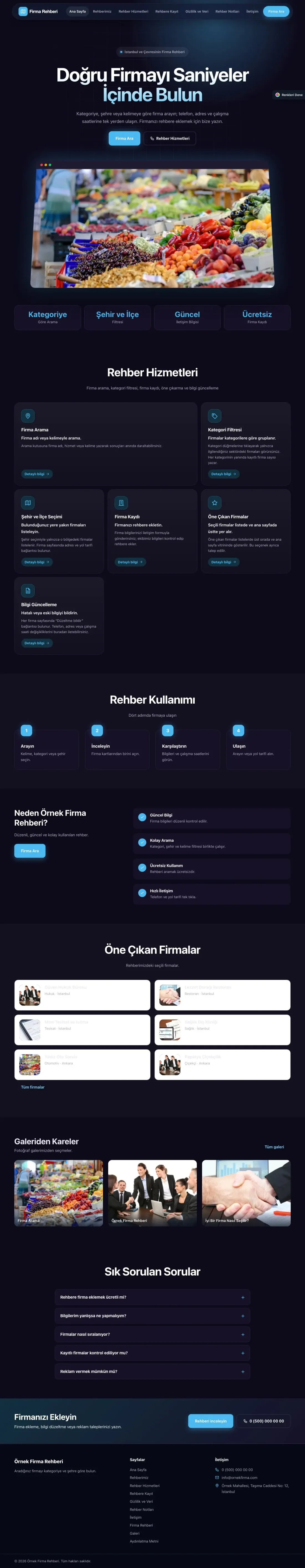 Firma Rehberi için Koyu Modern Lacivert Mavi – Firma Rehberi Web Sitesi ana sayfa görünümü