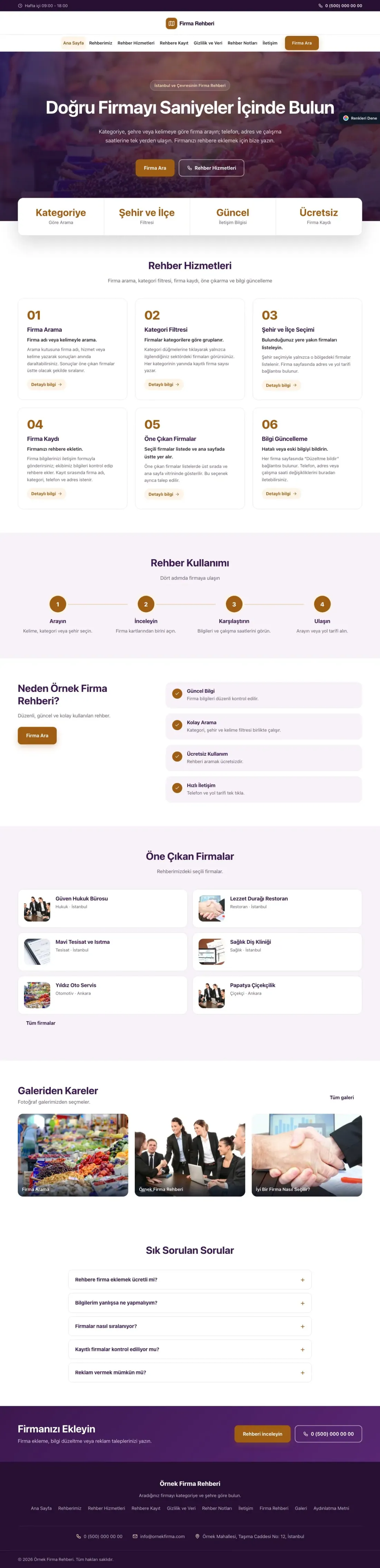 Firma Rehberi için Merkez Mor Turuncu – Firma Rehberi Web Sitesi ana sayfa görünümü