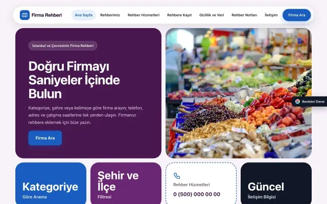 Firma Rehberi için Mozaik Mor Mavi – Firma Rehberi Web Sitesi ana sayfa görünümü