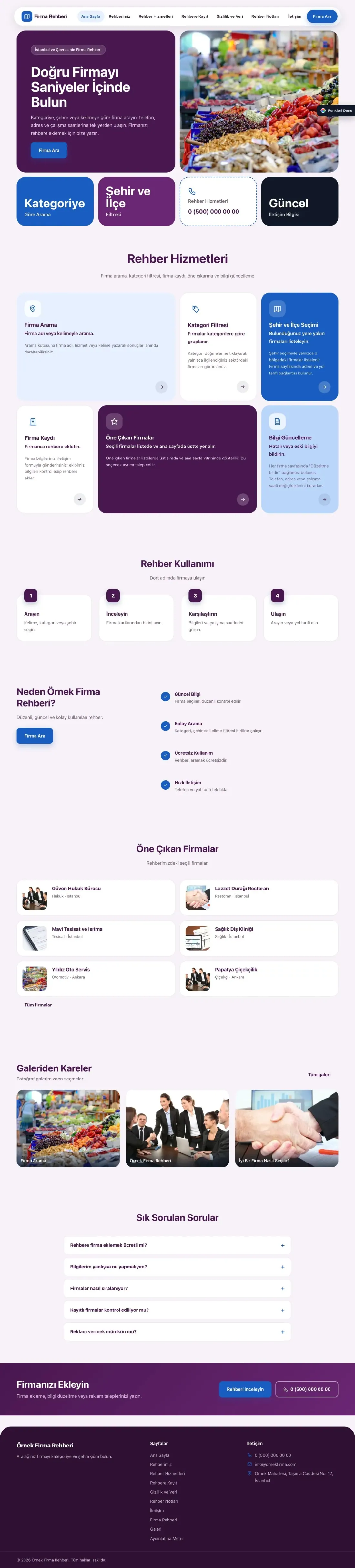 Firma Rehberi için Mozaik Mor Mavi – Firma Rehberi Web Sitesi ana sayfa görünümü