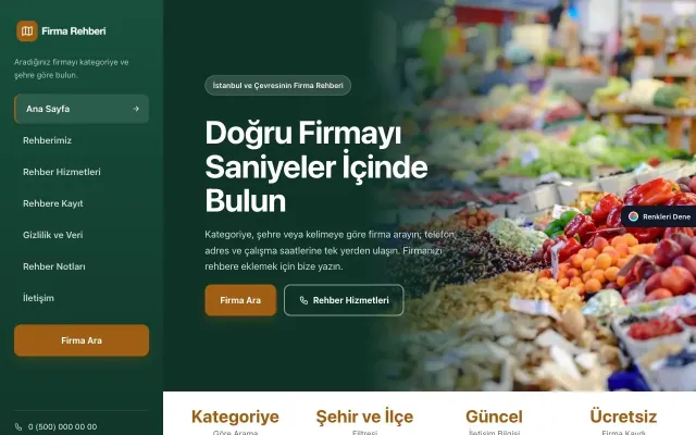 Firma Rehberi için Sol Menü Petrol Turuncu – Firma Rehberi Web Sitesi ana sayfa görünümü