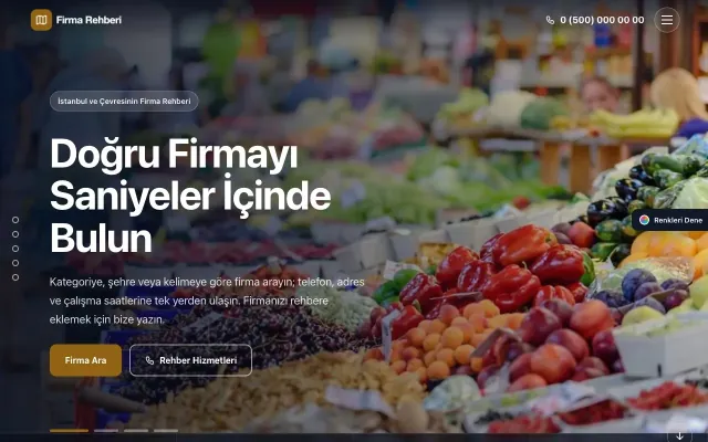 Firma Rehberi için Tam Ekran Mor Turuncu – Firma Rehberi Web Sitesi ana sayfa görünümü
