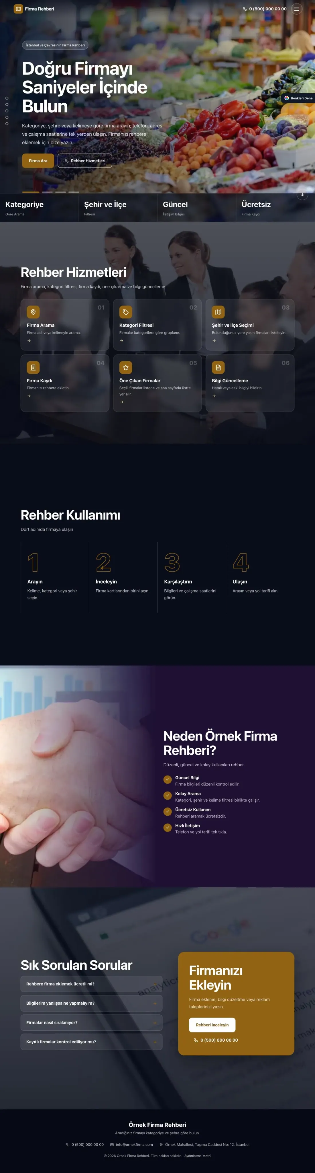 Firma Rehberi için Tam Ekran Mor Turuncu – Firma Rehberi Web Sitesi ana sayfa görünümü