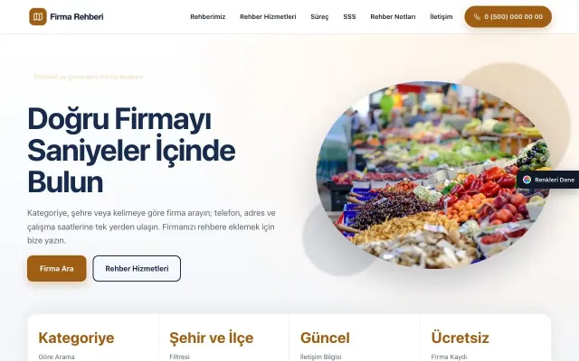 Firma Rehberi için Tek Sayfa Mavi Turuncu – Firma Rehberi Web Sitesi ana sayfa görünümü