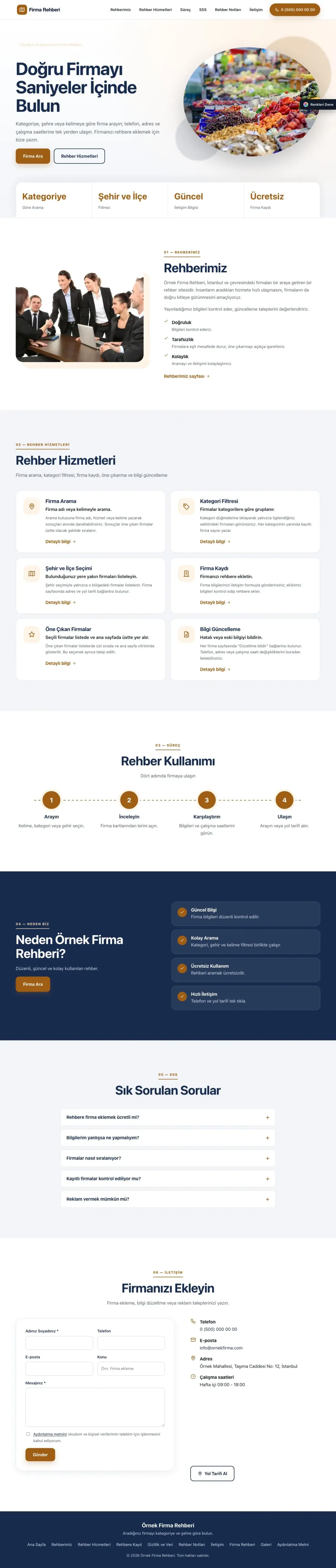 Firma Rehberi için Tek Sayfa Mavi Turuncu – Firma Rehberi Web Sitesi ana sayfa görünümü