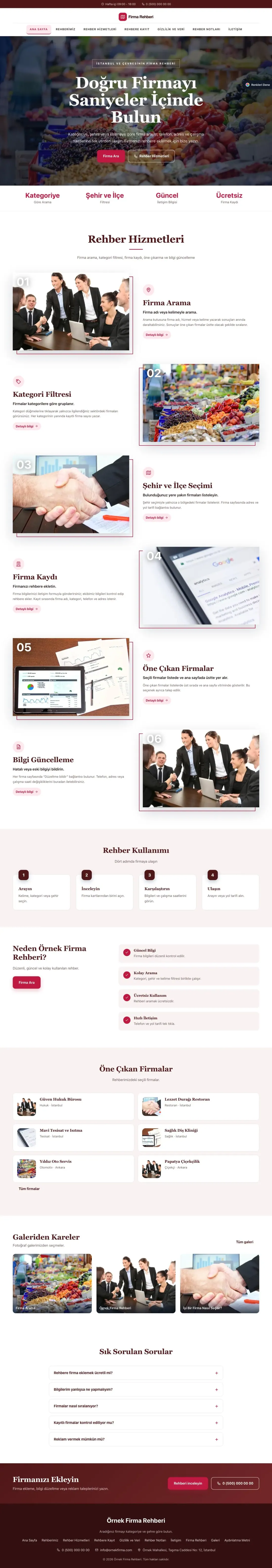 Firma Rehberi için Zigzag Bordo Kırmızı – Firma Rehberi Web Sitesi ana sayfa görünümü