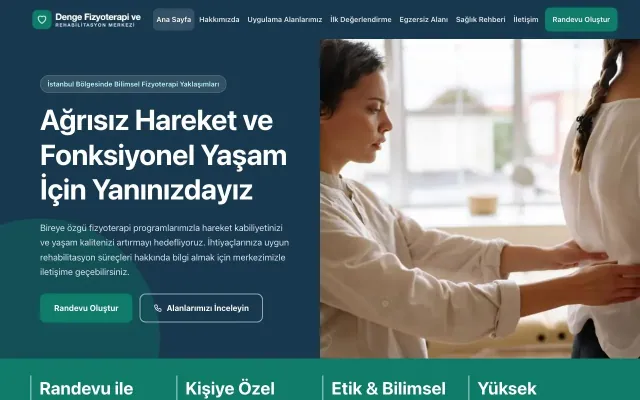 Blok Mavi Turkuaz – Fizyoterapi Web Sitesi ana sayfa görünümü