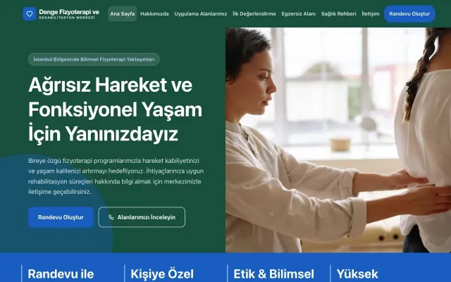Blok Petrol Mavi – Fizyoterapi Web Sitesi ana sayfa görünümü