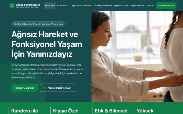 Blok Petrol Yeşil – Fizyoterapi Web Sitesi ana sayfa görünümü