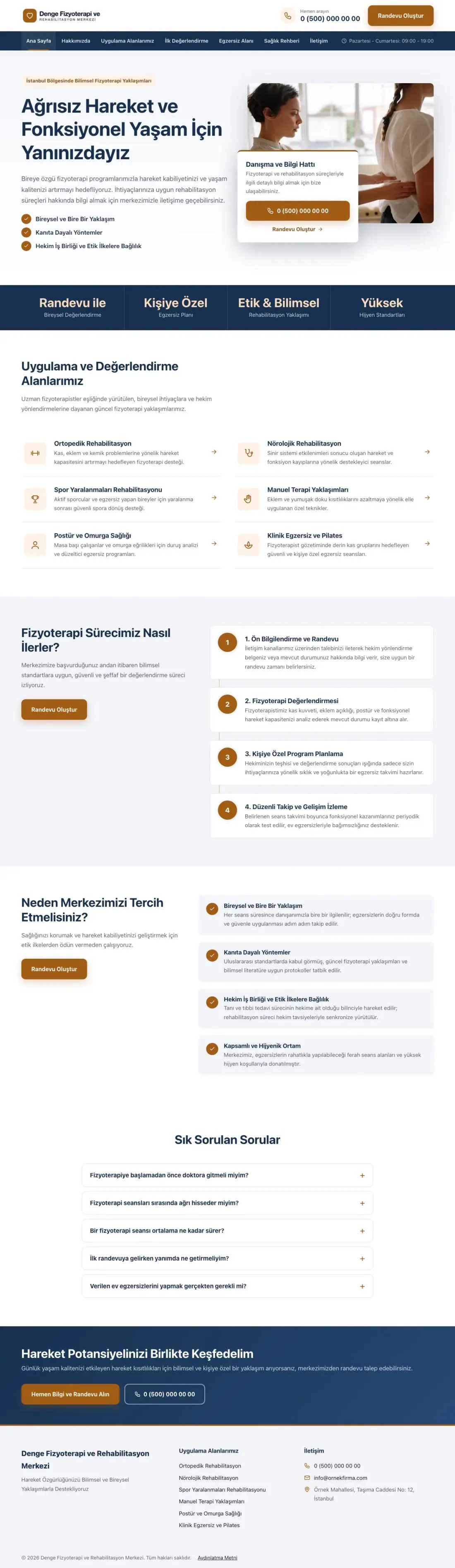Bölünmüş Mavi Turuncu – Fizyoterapi Web Sitesi ana sayfa görünümü