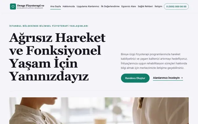 Editoryal Lacivert Turkuaz – Fizyoterapi Web Sitesi ana sayfa görünümü
