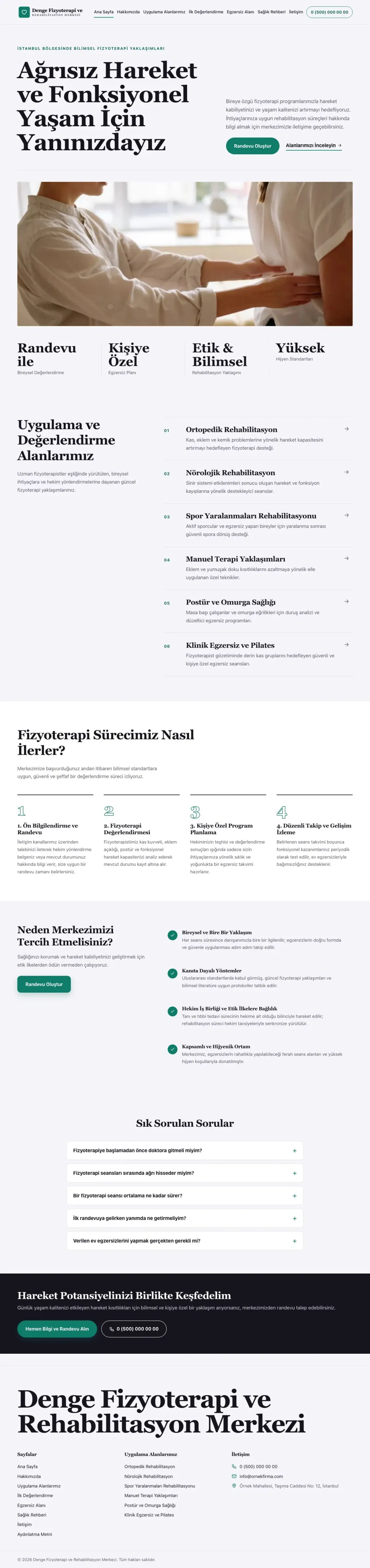 Editoryal Lacivert Turkuaz – Fizyoterapi Web Sitesi ana sayfa görünümü
