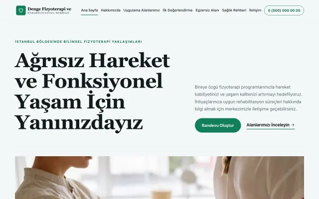 Editoryal Mavi Turkuaz – Fizyoterapi Web Sitesi ana sayfa görünümü