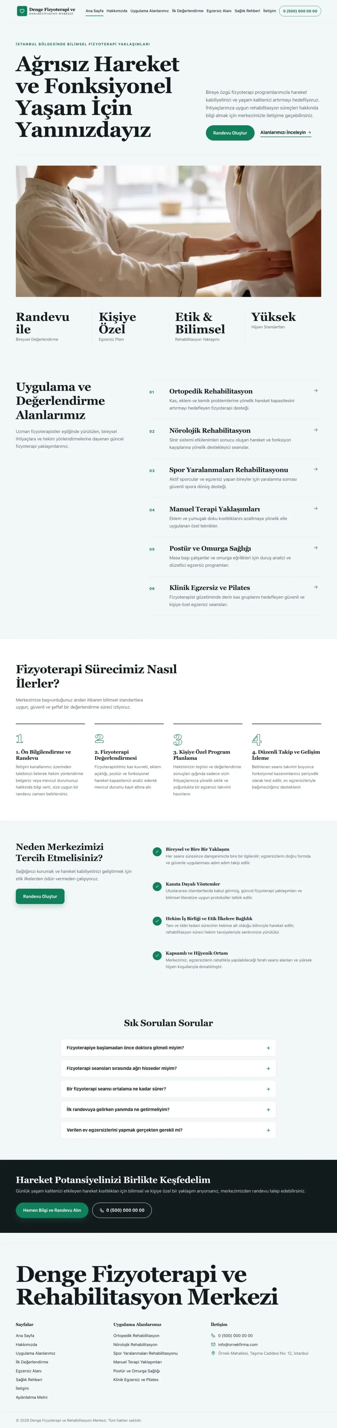 Editoryal Mavi Turkuaz – Fizyoterapi Web Sitesi ana sayfa görünümü
