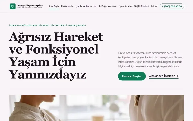 Editoryal Mor Turkuaz – Fizyoterapi Web Sitesi ana sayfa görünümü