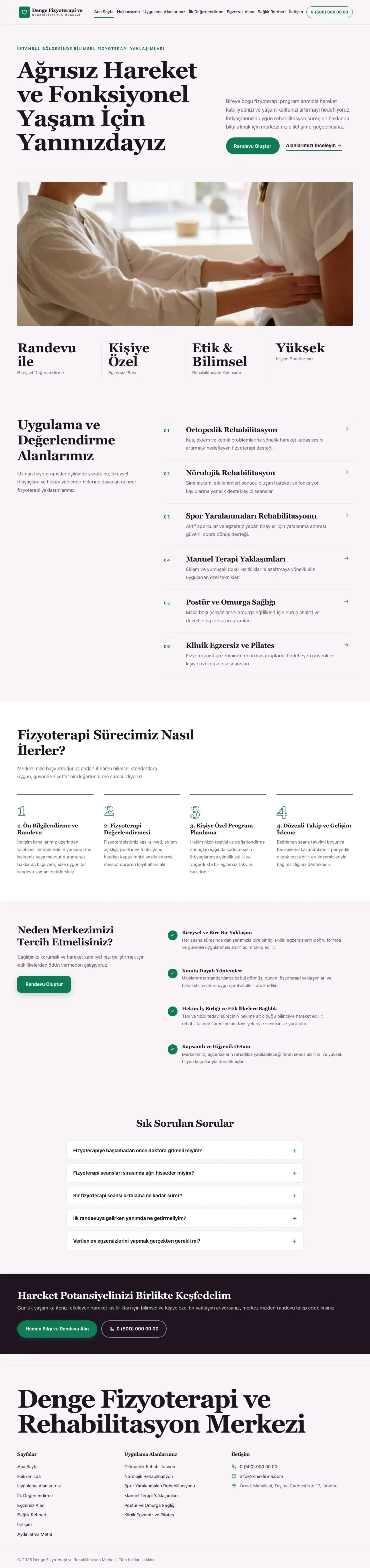 Editoryal Mor Turkuaz – Fizyoterapi Web Sitesi ana sayfa görünümü