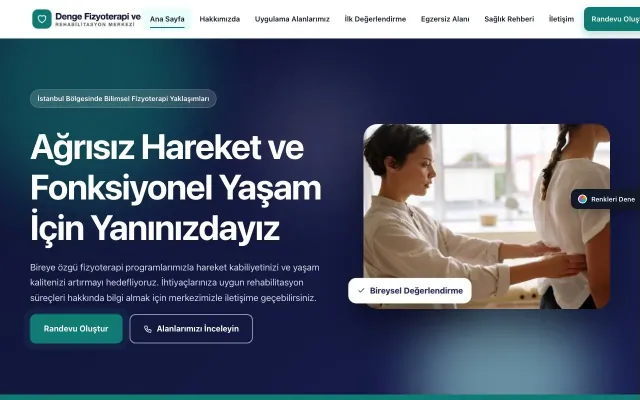 Fizyoterapi için Hareketli Lacivert Turkuaz – Fizyoterapi Web Sitesi ana sayfa görünümü