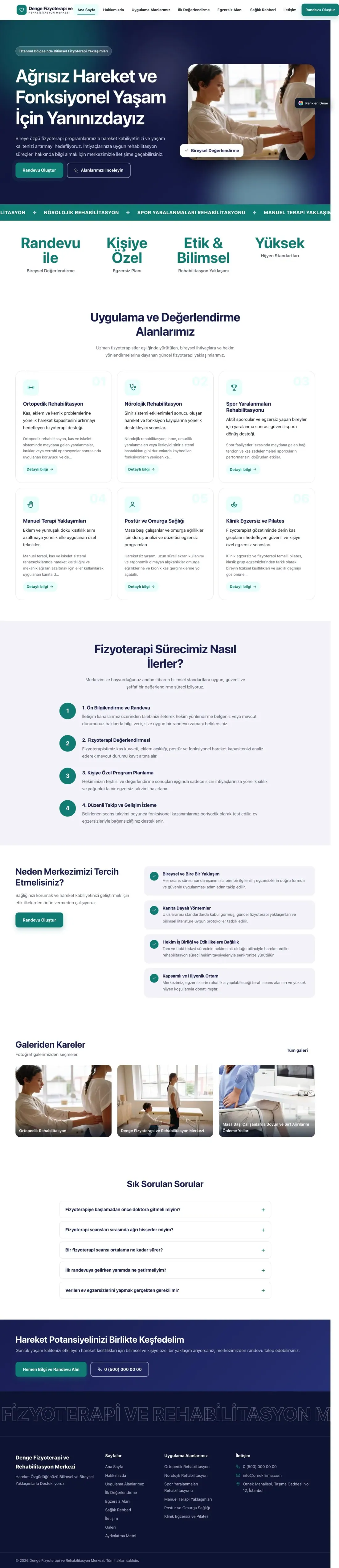 Fizyoterapi için Hareketli Lacivert Turkuaz – Fizyoterapi Web Sitesi ana sayfa görünümü