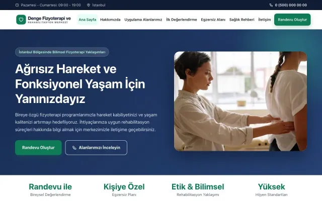 Klasik Mavi Turkuaz II – Fizyoterapi Web Sitesi ana sayfa görünümü