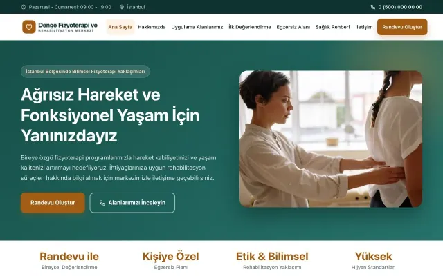 Klasik Petrol Turuncu – Fizyoterapi Web Sitesi ana sayfa görünümü