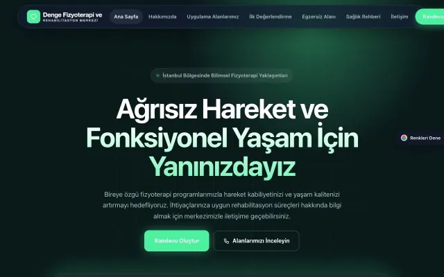 Fizyoterapi için Koyu Modern Petrol Yeşil – Fizyoterapi Web Sitesi ana sayfa görünümü