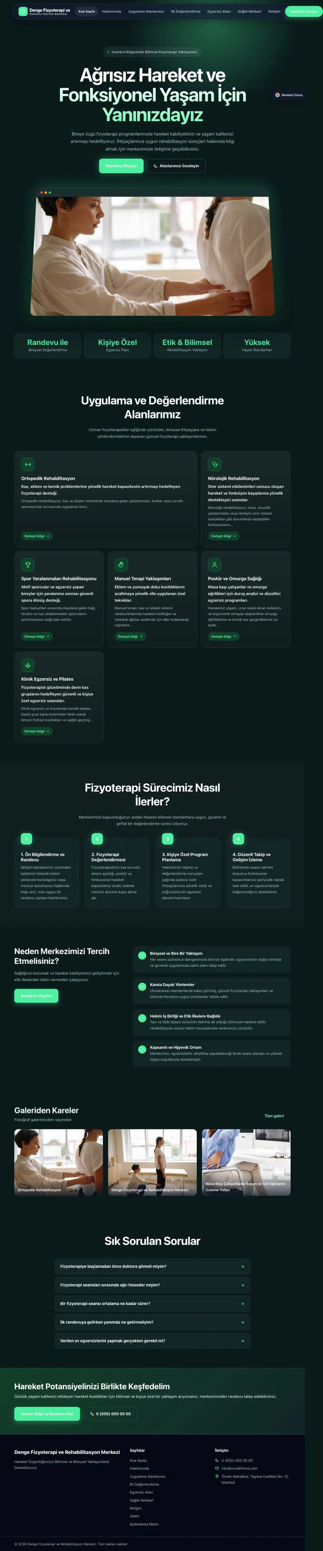 Fizyoterapi için Koyu Modern Petrol Yeşil – Fizyoterapi Web Sitesi ana sayfa görünümü