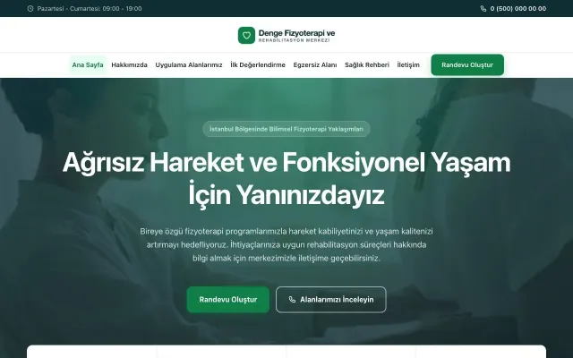 Merkez Petrol Yeşil – Fizyoterapi Web Sitesi ana sayfa görünümü