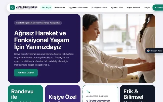 Fizyoterapi için Mozaik Lacivert Turkuaz – Fizyoterapi Web Sitesi ana sayfa görünümü