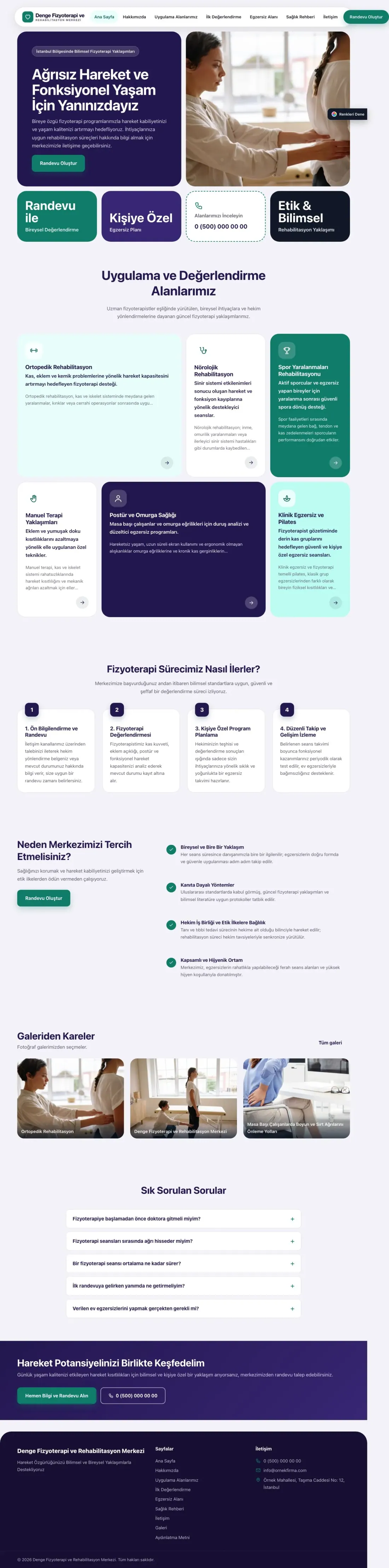 Fizyoterapi için Mozaik Lacivert Turkuaz – Fizyoterapi Web Sitesi ana sayfa görünümü