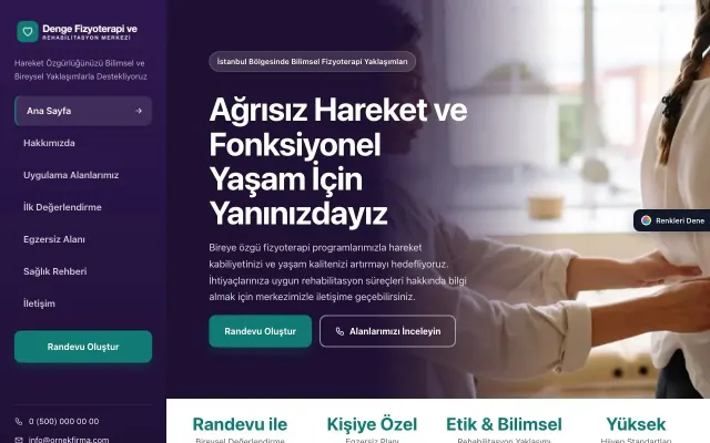 Fizyoterapi için Sol Menü Mor Turkuaz – Fizyoterapi Web Sitesi ana sayfa görünümü
