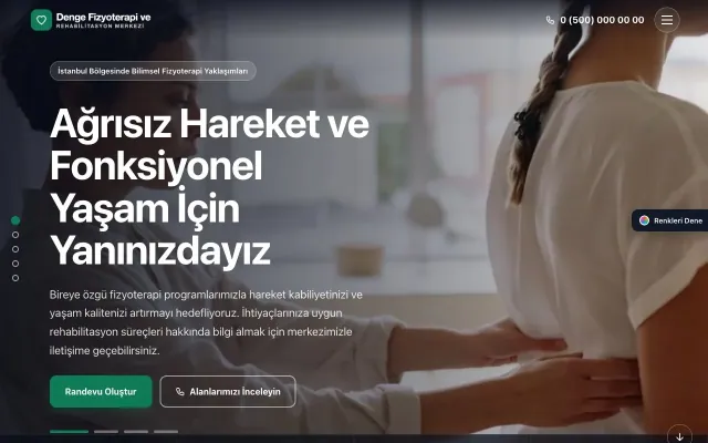 Fizyoterapi için Tam Ekran Lacivert Turkuaz – Fizyoterapi Web Sitesi ana sayfa görünümü