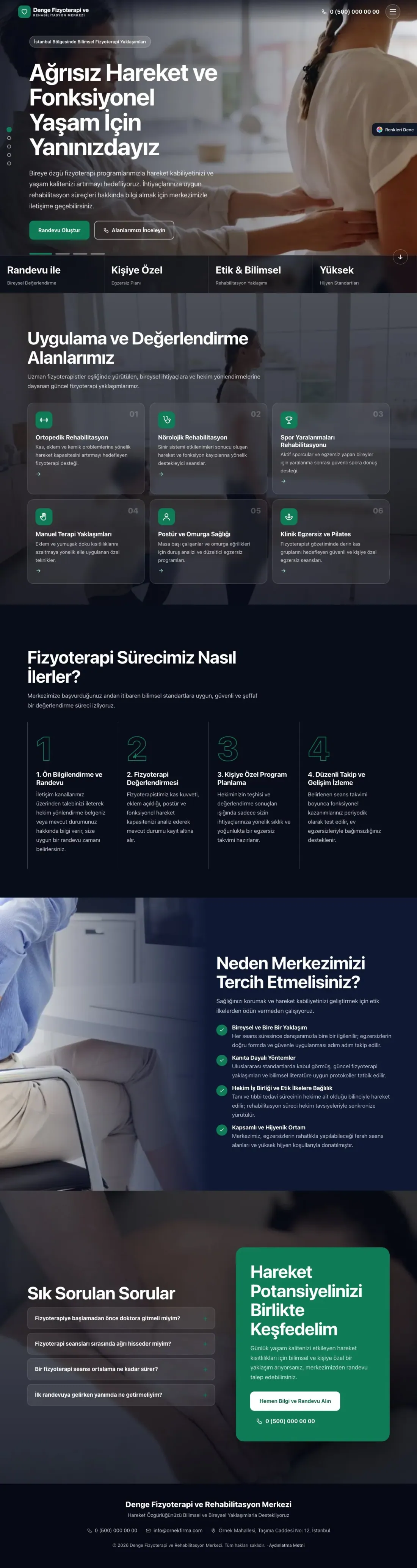 Fizyoterapi için Tam Ekran Lacivert Turkuaz – Fizyoterapi Web Sitesi ana sayfa görünümü