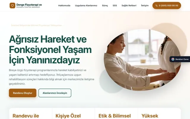 Fizyoterapi için Tek Sayfa Petrol Turuncu – Fizyoterapi Web Sitesi ana sayfa görünümü