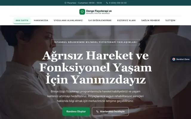 Fizyoterapi için Zigzag Petrol Yeşil – Fizyoterapi Web Sitesi ana sayfa görünümü