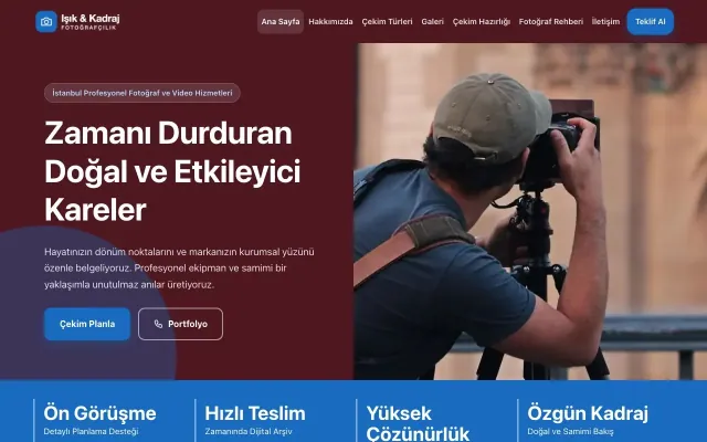 Blok Bordo Mavi – Fotoğrafçı Web Sitesi ana sayfa görünümü
