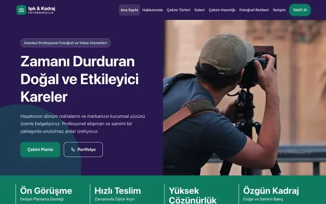 Blok Mor Turkuaz – Fotoğrafçı Web Sitesi ana sayfa görünümü