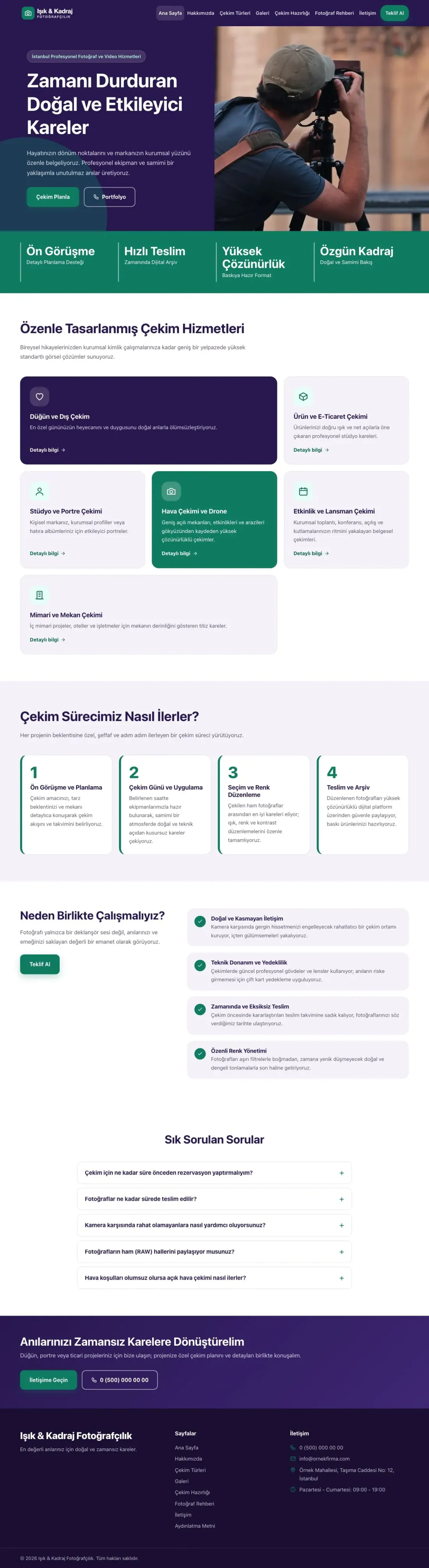 Blok Mor Turkuaz – Fotoğrafçı Web Sitesi ana sayfa görünümü